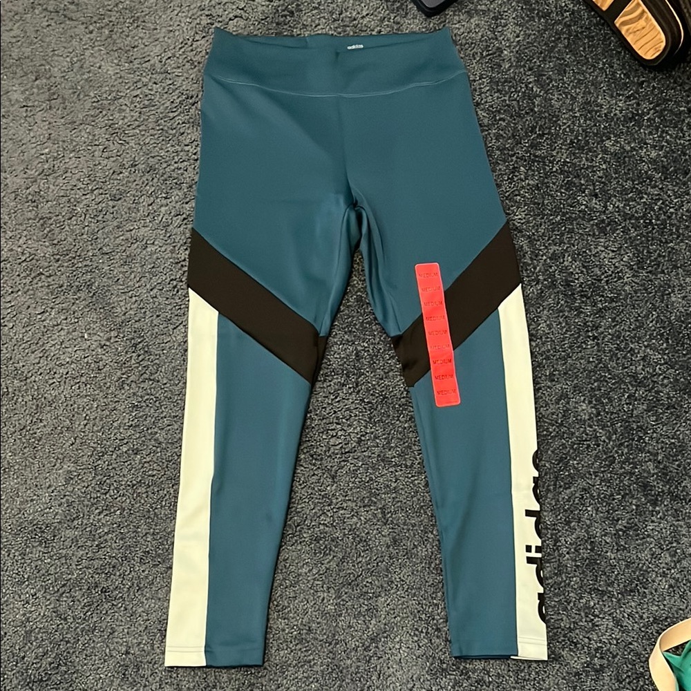 Adidas Teal and Black Colorblock Leggings